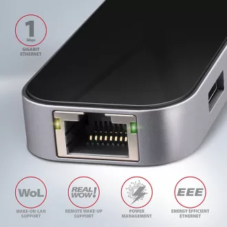 AXAGON HMC-6GL, USB 3.2 Gen 1 hub, porty 3x USB-A, HDMI 4k/30Hz, RJ-45 GLAN, PD 100W, kabel USB-C 20cm