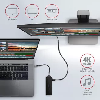 AXAGON HMC-6GL, USB 3.2 Gen 1 hub, porty 3x USB-A, HDMI 4k/30Hz, RJ-45 GLAN, PD 100W, kabel USB-C 20cm
