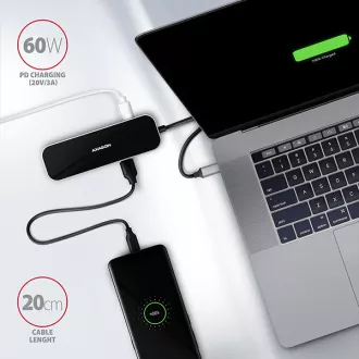 AXAGON HMC-6GL, USB 3.2 Gen 1 hub, porty 3x USB-A, HDMI 4k/30Hz, RJ-45 GLAN, PD 100W, kabel USB-C 20cm