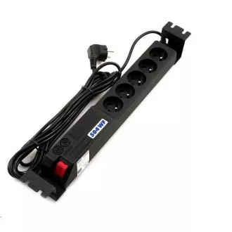 19" rozvodný panel ACAR 5x230V, vypínač, indikátor napětí, přepěťová ochrana, kabel 3m