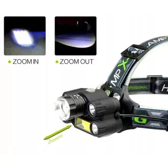 Čelovka CREE 1 x XM-L T6 + 4 x silný Q5 bílý + 1 x silný COB + ZOOM pásek
